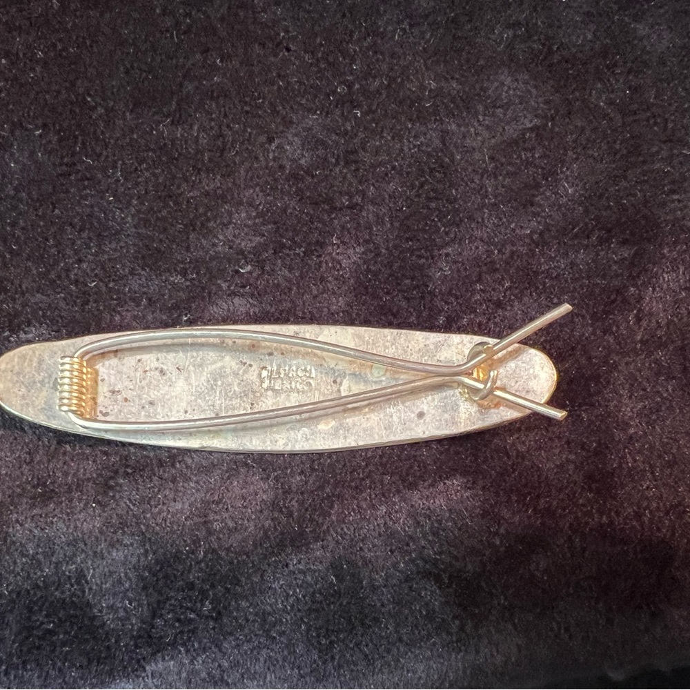 Alpaca Mexico Silver Colored Inlay Hair Barrette 3" - Picture 8 of 10